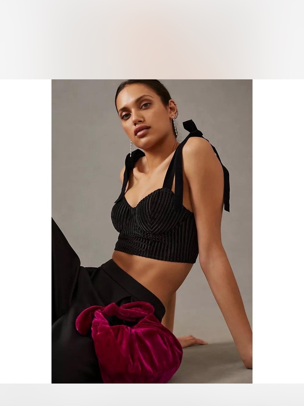 By Anthropologie Womens Corset Top Black Velvet Striped Tie Strap Size XL NWT